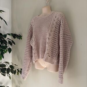 Hollister Vintage-Inspired Cable Knit Scoop Neck Sweater in Light Blush